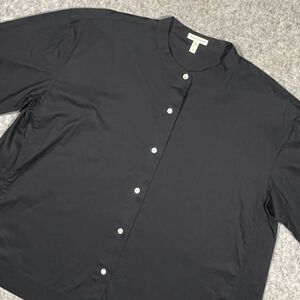 Eileen Fisher Organic Cotton Mandarin Collar Shirt Black Size Large